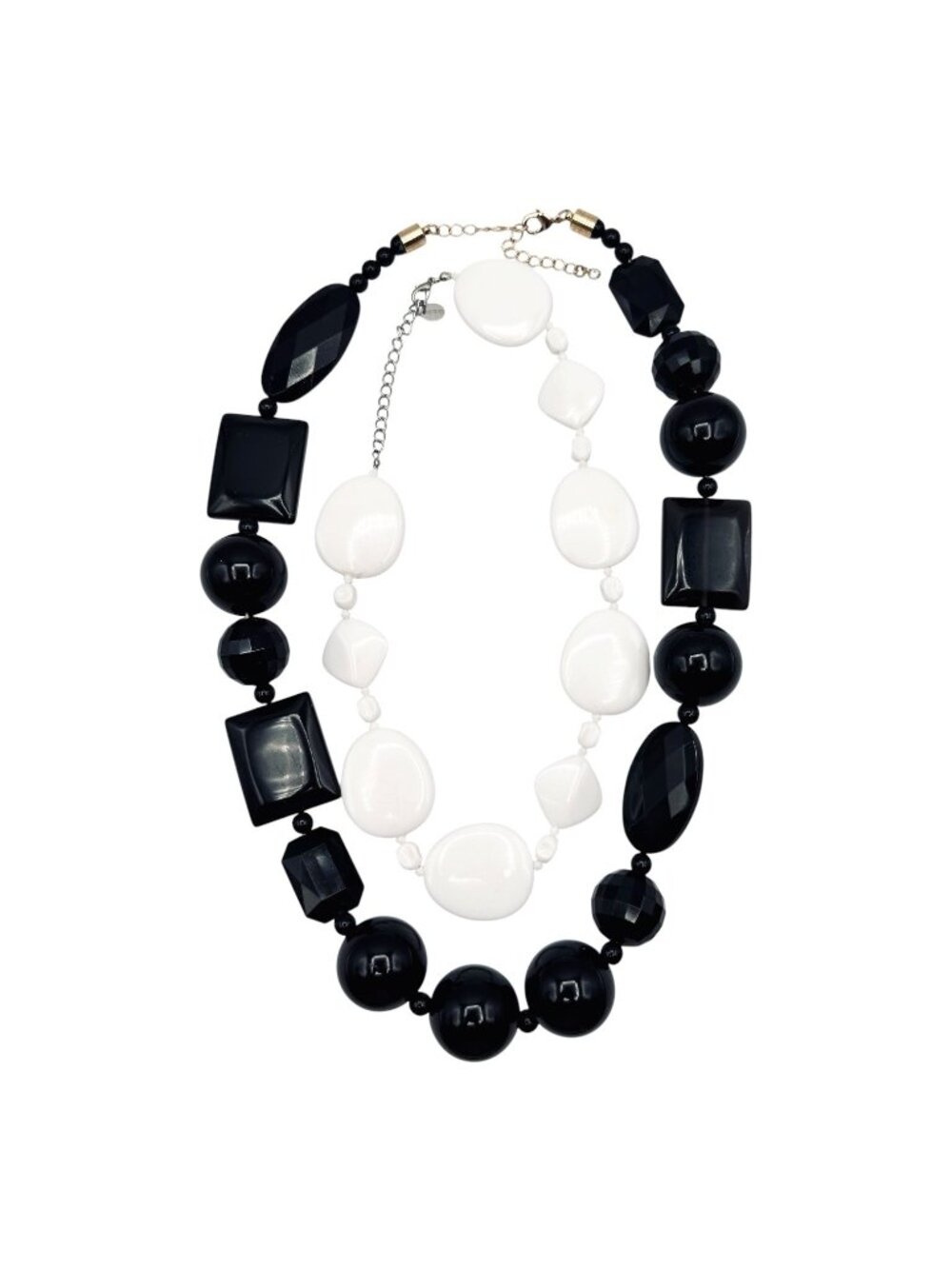 Chunky Black & White Glossy Bead Necklaces Statement Big Bold Acrylic 26" & 18"